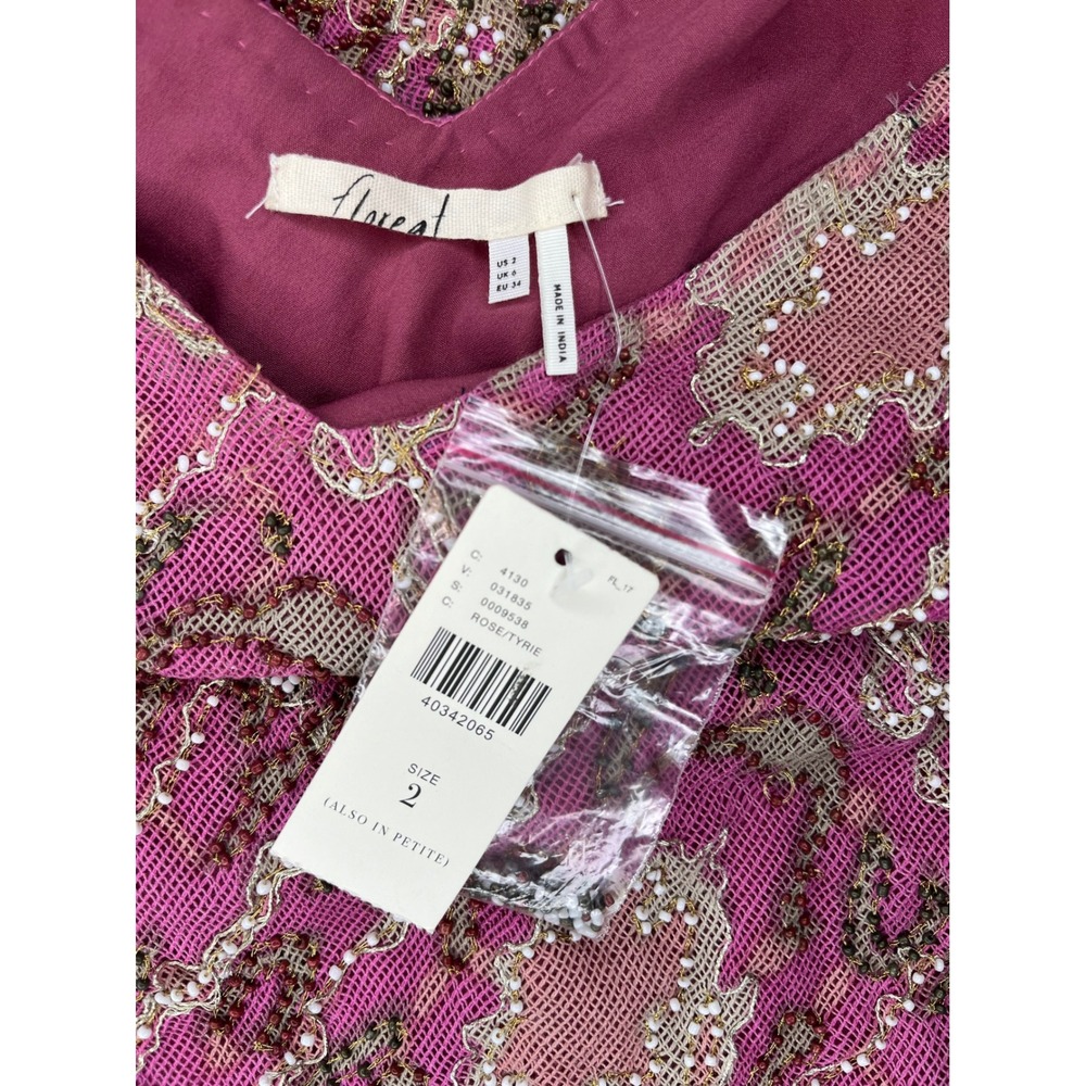 Floreat Anthropologie Beaded Mesh Asymmetrical Midi Dress Rose fairy glam sz2 - Picture 5 of 7